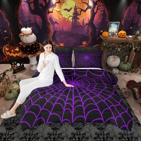 Manfei 744759654021 Spider Web Comforter Set Full Size Happy Halloween Geometric Abstract Bedding Se