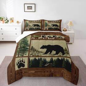 Manfei 744759920072 Rustic Bear Comforter Set Queen Size Hunting Theme Wildlife Deer Qu
