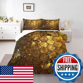 B098f31vxj Manfei Cute Honey Bee Comforter Set Full Size Honeycomb Print Duvet Insert