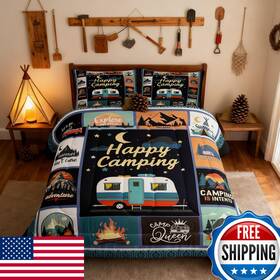 B0c5rm5pkq Manfei Camper Happy Camping Comforter Set Kinggeometric Plaid Patchwork Bedding