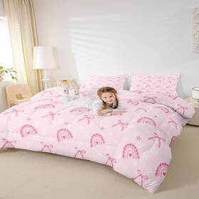 B0f53s9c25 Manfei Pink Love Rainbow Comforter Set Full Sizeprincess Bow Ribbon Bow-tie