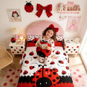 B0f6n2gtdc Manfei Ladybug Kids Comforter Set Twin Sizered Black Ladybird Beetle Insect