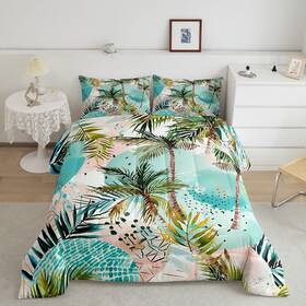 Cyj503bzzc-full Manfei Tropical Comforter Set Full Size Palm Tree Bedding 3pcs For Kids Boys Tee