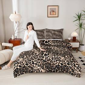 Cyj7818bzgy-full Manfei Leopard Comforter Set Full Size Brown Bedding 3pcs For Kids Teens Room De
