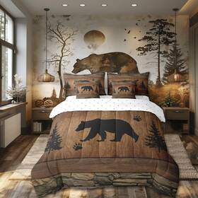 Cyjs18027zc-tjqab Manfei Rustic Bear Comforter Set 7 Pieces Wild Animals Hunt Bed For Boys
