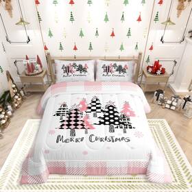 Cyjs5547zc-bz Manfei Pink Plaid Comforter Set Queen Size Xmas New Year Theme Bedding 3