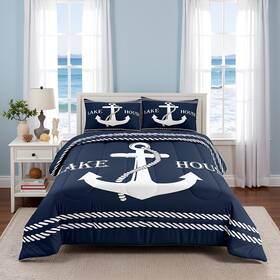 Tyts135gyy-bz Manfei Lake Home Camper Comforter Set King Size Nautical Anchor Bedding For Kids