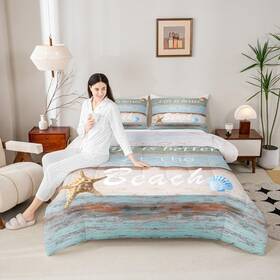 Manfei Tyts300gyy-bz Beach Starfish Kids Comforter Set Twin Size Vintage Wooden Plank Boys Girls B