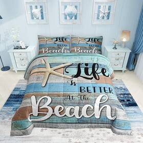 Wws13021zc-bz Manfei Beach Starfish Comforter Set King Size Life Is Better At The Quilt
