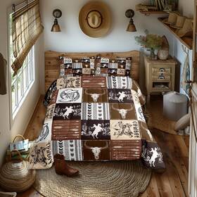Wws13577zc-bz Manfei Ust Western Cowboy Comforter Set Twin Size Bull Skull 01