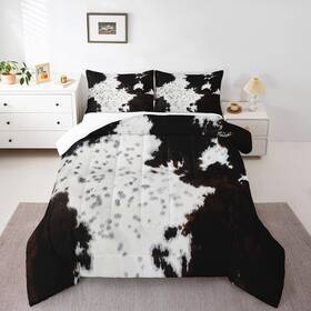 Wws6464bzzc-twin Manfei Cowhide Comforter Set Twin Size White Brown Cow Print Bedding 2pcs For K