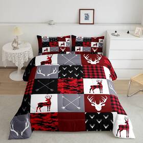 Wws6724bzgyy-queen Manfei Deer Silhouette Comforter Set Queen Size Antler Arrow Grid Stripe Design Bedd