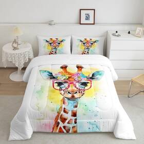 Zzrs935gyy-bz Manfei Watercolor Giraffe Kids Comforter Set King Sizecartoon Animals Toddler