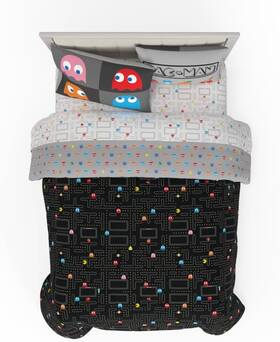 7a2319 Manufacturing Company Inc Pac-man Gaming 5 Piece Super Soft Cozy Reversible Comforter And Sheet Set With S