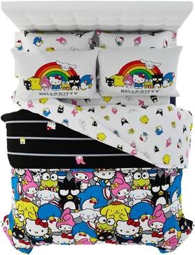 7b0729 Manufacturing Company Inc Hello Kitty 7-piece Full Size Bedding Set With Reversible Comforter And Pillowcase