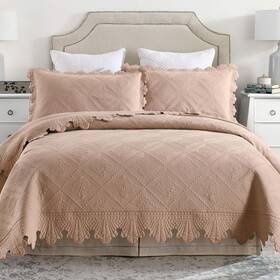 Marcielo 850050982005 New - 3pc 100% Cotton Embroidery Farmhouse Quilt Set Oversized King