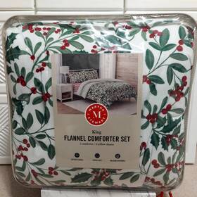 Martha Stewart 199165003718 Cotton Flannel 3 Piece King Size Comforter Set 108 Inch X 96 Holly