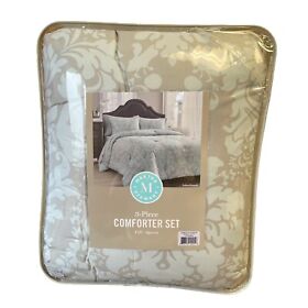 Wil300msqnsdm Martha Stewart 3-piece Comforter Set Full Queen Sutton Damask