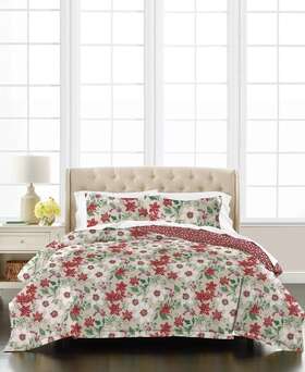 Martha Stewart 733001365860 Percale Linen Floral3 Piece Full / Queen Comforter Set 240