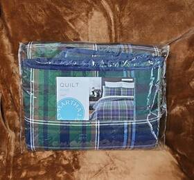 94905144 Martha Stewart King 3pc Rhinebeck Plaid Reversible Quilt Bedding Set Cotton Nos