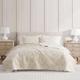 94905195 Martha Stewart 2pc Twin Layered Branches Quilt Bedding Set Beige