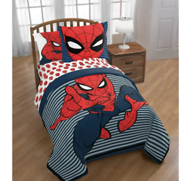 Jf24087wm Marvel Spider-man Design Stripes Reversible Twin Full Comforter Set For Kids New