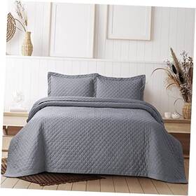 Marwah Corporation 842941146443 Brisbane Oversized Quilt Bedding Set Solid 3-piece Quilted King Platinum