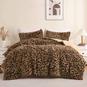 M10-010202 Melo10pm Comforter Set Full 79 X90 3 Pieces Cheetah Print Fluffy Faux Fur Size