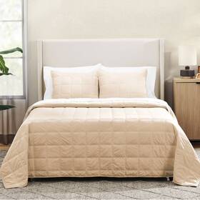 990351990 Members Mark 3-piece Velvet Box Quilt Set King Beige