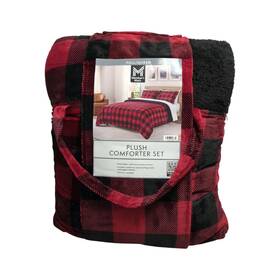 193968506834-p Members Mark Ny Plush Reversible Sherpa Comforter Set Full/queen Red/black