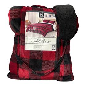 193968506872-p Members Mark Ny Plush Reversible Sherpa Comforter Set King Size Red/black Plaid