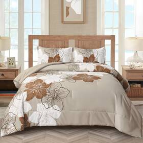 Rs16ab010789aa3u-p Menghomeus Brown Comforter Set California King Taupe Floral Cal Botanical