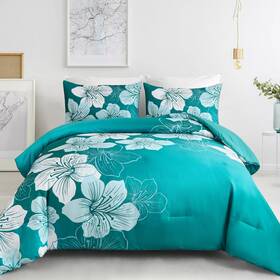 Rs16ab010914k3u-p Menghomeus King Comforter Set Gradient Teal Bedding Floral Sets - Soft Microfiber