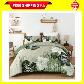 Rs16ab010967k3u-p Menghomeus Floral Comforter Set King Ombre Green Bedding Lightweight Microfiber Bed
