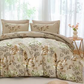 Rs16ab090928k7u-p Menghomeus Brown Comforter Set King 7 Piece Bed In A Bag Flowers Leaves Pattern Comforte