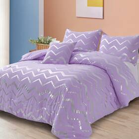 Rs16ab110009q4u45y-p Menghomeus Purple/silver Comforter Set Queen Size Lavender Metallic Print Gli