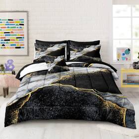 Merryword 313055990937 Black Marble Comforter Set King Size 8 Pieces Bed In A Bag Gold Metall