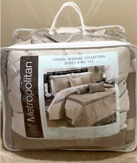 Metropolitan 941522084077 7pc King Comforter Set Beige Champagne Luxury Shams Bed Skirt Decor Pillows New