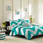 Mi Zone 4pc King Size Comforter Set Teal Zigzag Stripes Aries Bedding White Grey 708215032624