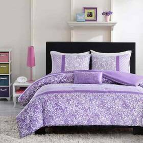 Mi Zone 675716534653 4 Piece Purple Floral Bedding Full/queen Size Home Solid Soft Sham Comforter Set
