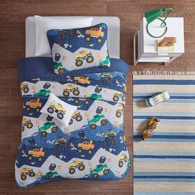 77787109 Mi Zone Twin Landon Monster Truck Reversible Kidsft Quilt Set Blue Kids