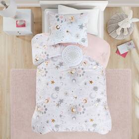 82813189 Mi Zone Full/queen Isabel Starry Sky Metallic Printed Kidsft Comforter Set Blush/gold