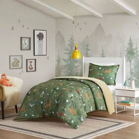 89915951 Mi Zone Twin Cassius Reversible Plush Forest Animals Kidsft Comforter Set Green -