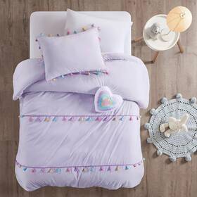 92120552 Mi Zone Twin Jamie Tassel Comforter Set With Heart Shaped Throw Pillow Lavender