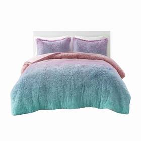 Mi Zone Kids 022164215809 Soft Faux Fur Comforter Set Girls Bedroom Decor Trendy Vibrant Ombre Col