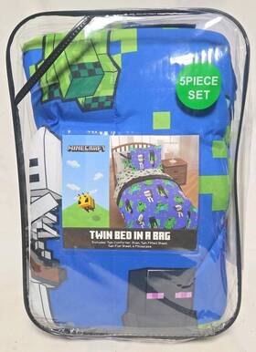 82552545 Minecraft Animals Bed In A Bag 5 Piece Set - Twin
