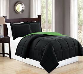 Mk Home 635309731586 Collection Down Alternative Comforter Set 2pc Twin Reversible Black/lime G