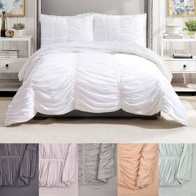 Modern Heirloom 041808938584 Emily Texture White 3-piece Comforter Set Ruched All Seasons Bedding Mach