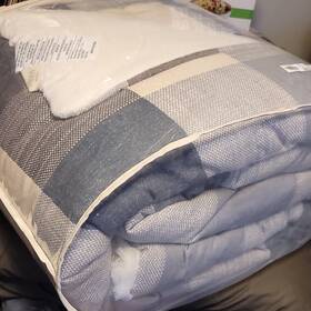 3cmf-king-blue Modern Threads Two Twin Comforter Set Blue Gray Plaid Reversible Polyester