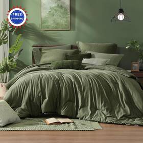 24mbx044 Monbix Comforter Set 7 Pieces California King Olive Green Bedding Cationic Sets